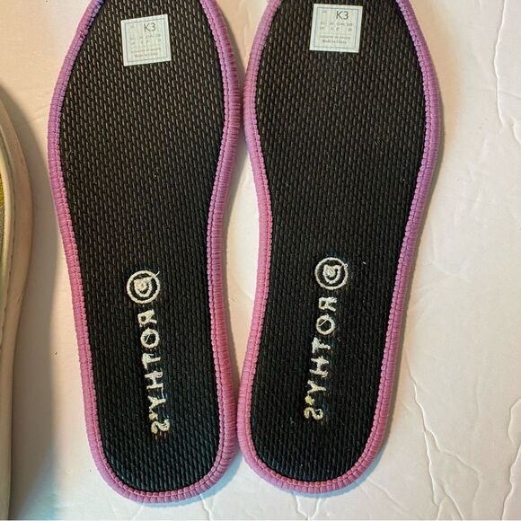 Rothy's Pink Candy Stripe white rainbow slip on sneaker shoes flats round kids 3 - Picture 9 of 12